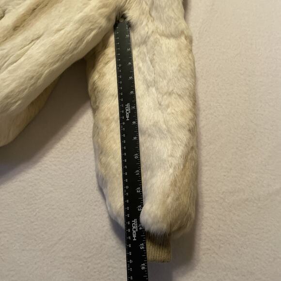 Neiman Marcus Vintage White Tan Dyed Rabbit Fur Coat Jacket 80s Hong Kong 12 - Picture 5 of 13